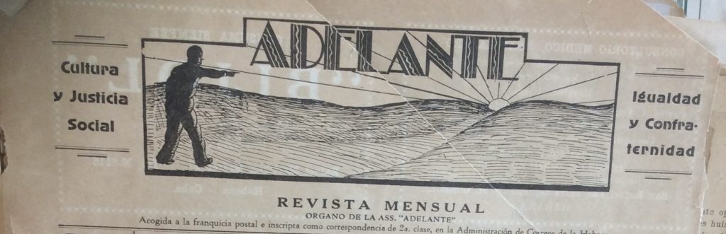 Image of the masthead for the publication Adelante with the slogan Culture and Social Justice, Equality and Fraternity