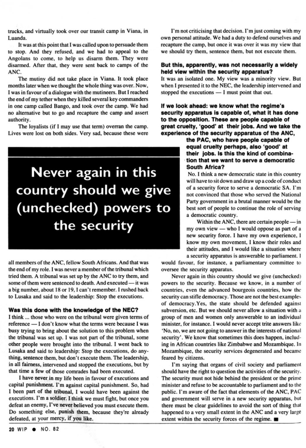 Article from Work in Progress magazine from June 1992 on Chris Hani, third page.