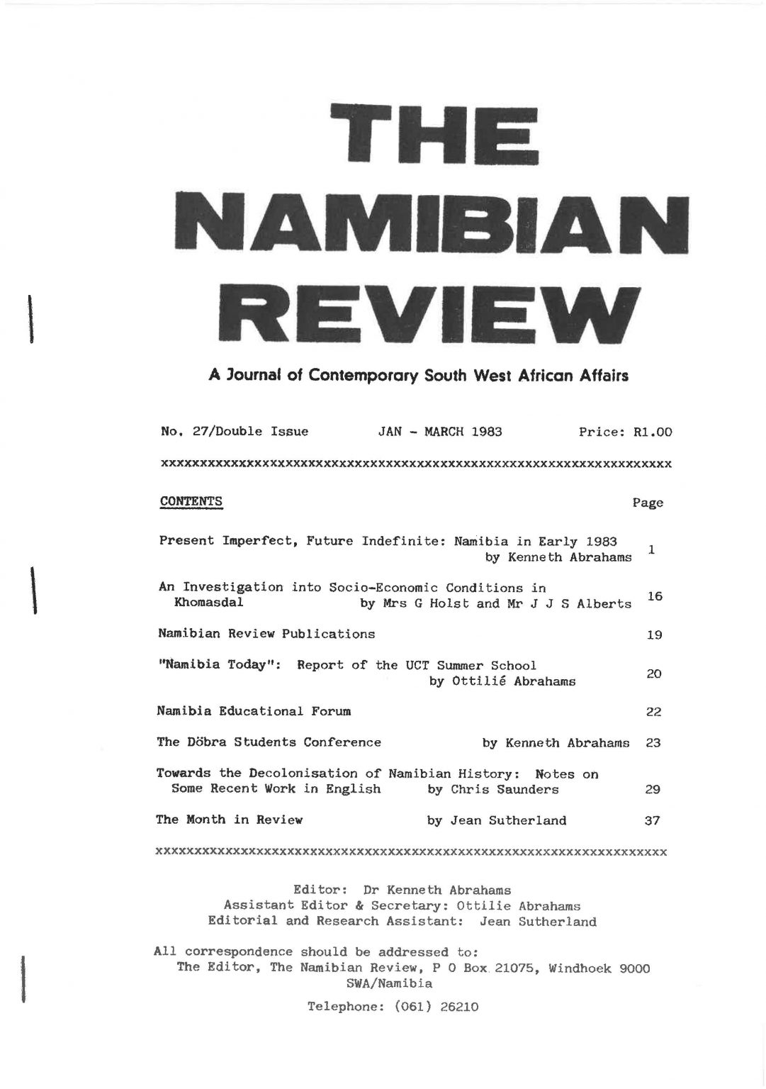 Cover of The Namibian Review. no. 27