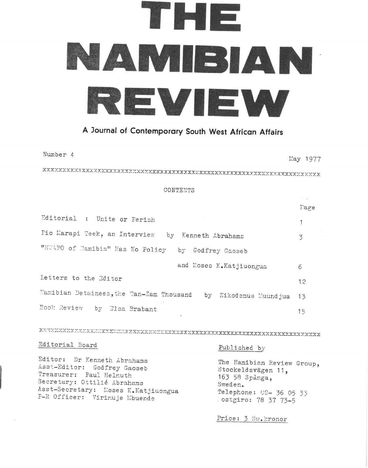Cover of The Namibian Review. no. 4