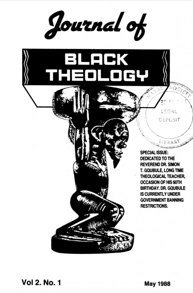 Front cover from an edition of the Journal of Black Theology (1988).