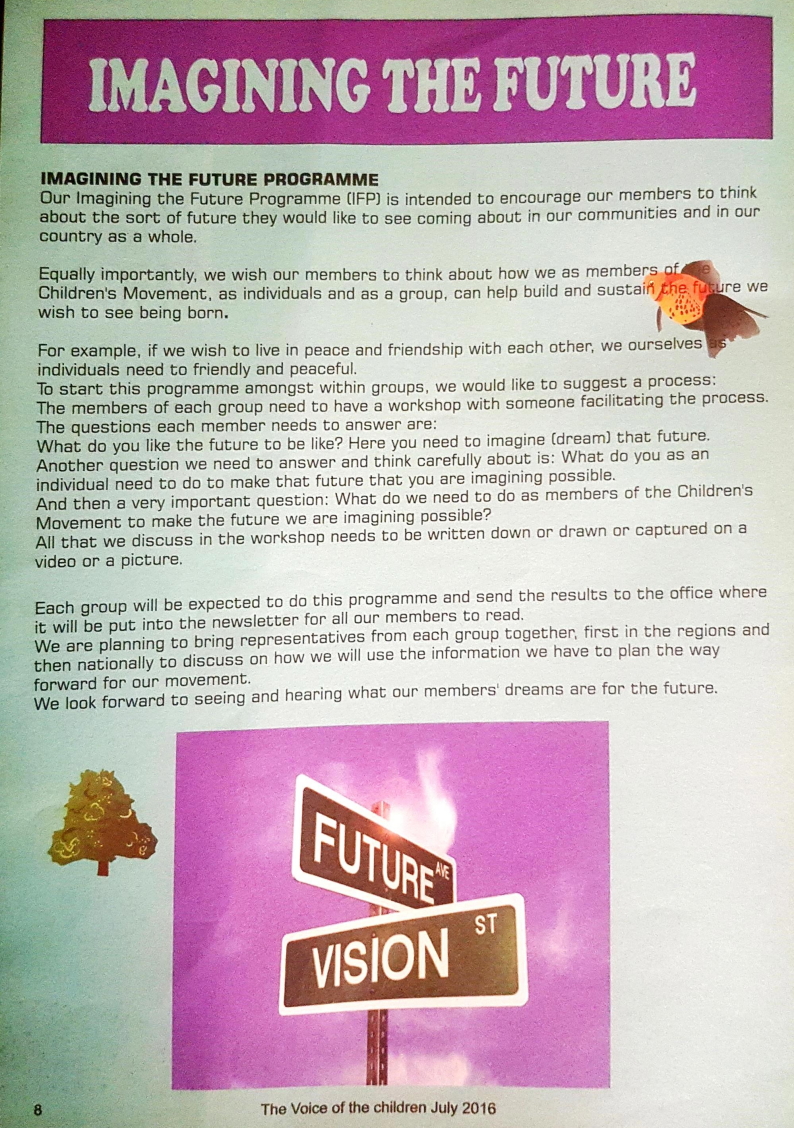 Article on Imaging the Future from Voice of the Children, July 2016.