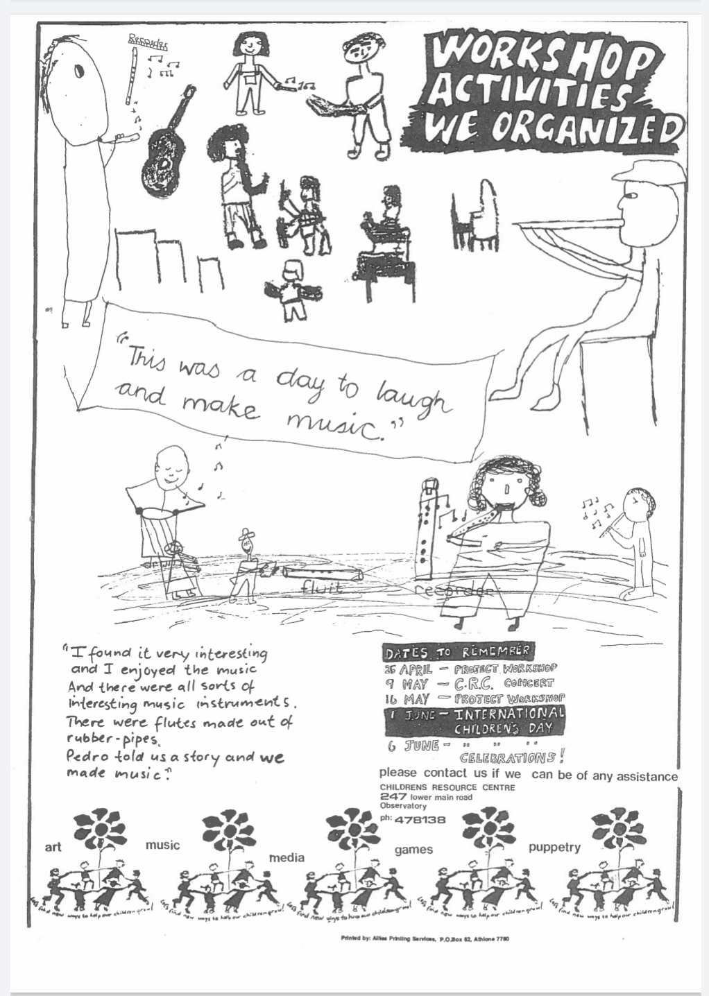 Article from the newsletter of the Children's Movement, 1987