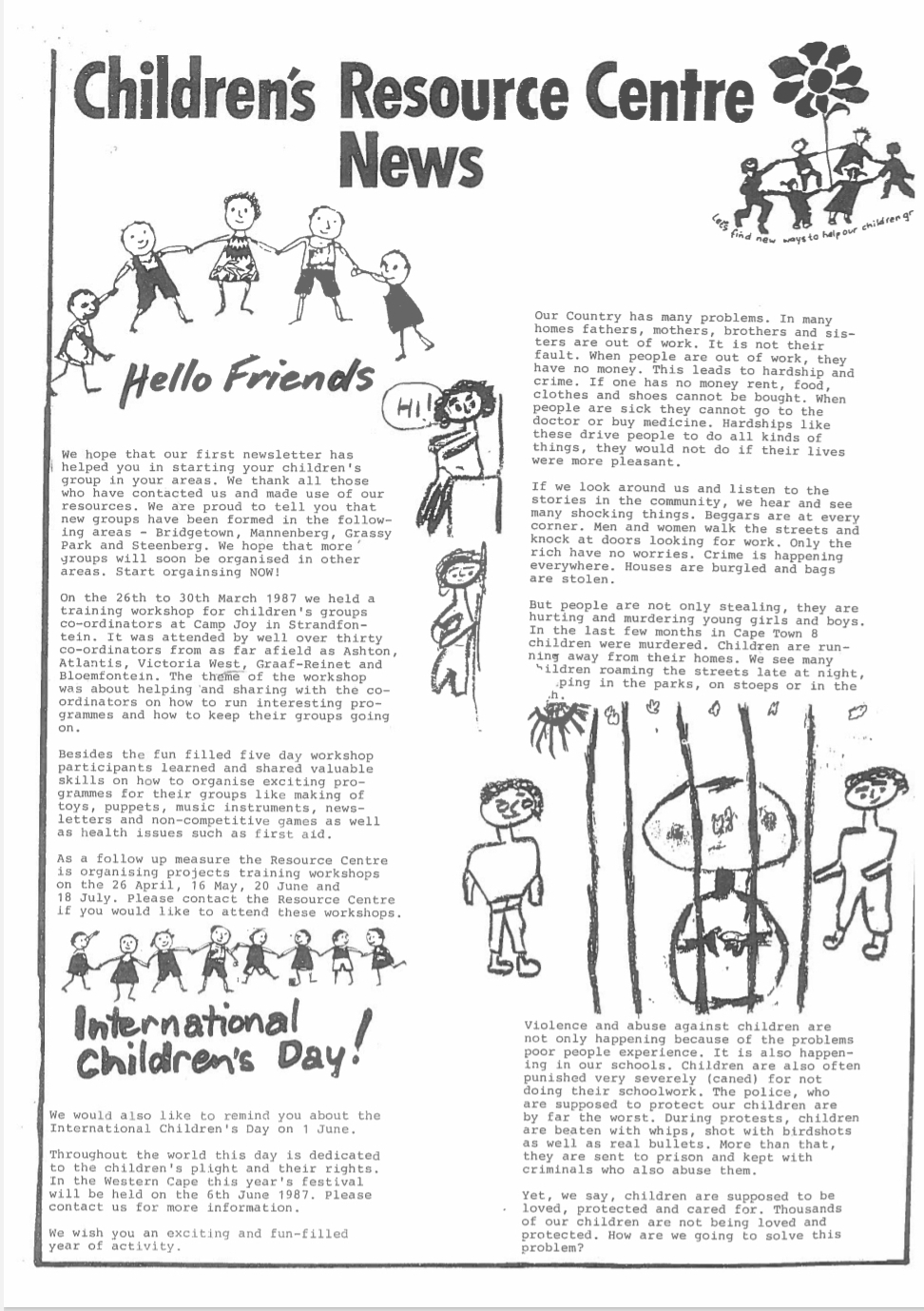 Cover of the newsletter of the Children's Movement, 1987