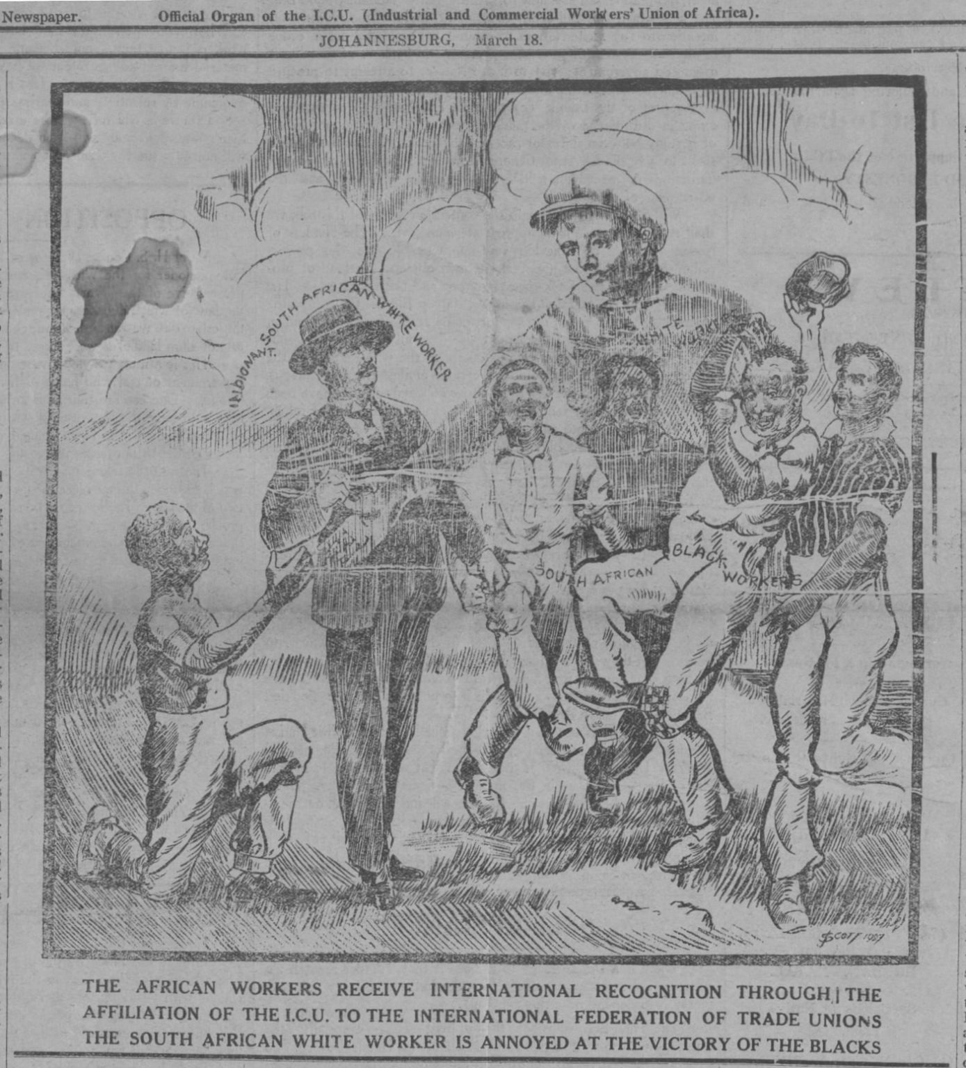 Cartoon by J. C. Scott in the Workers' Herald, 18 March 1927.