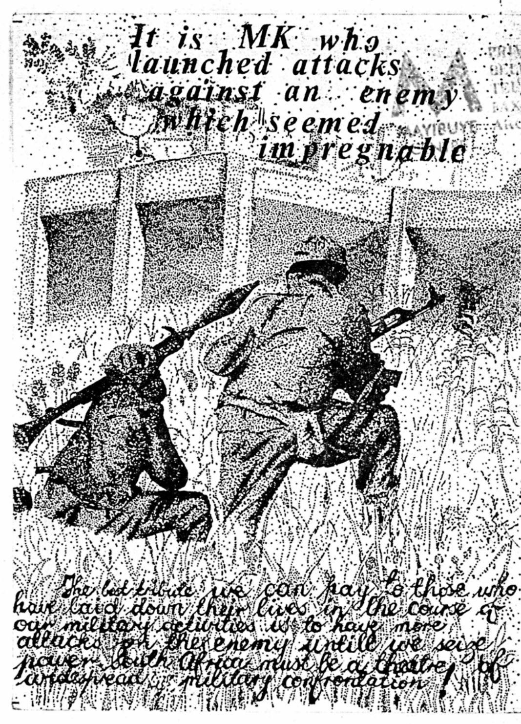 Illustration depicting MK soldiers from the journal Dawn, 1984.