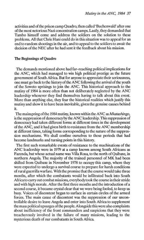 Article from Searchlight South Africa July 1990 edition on the 1984 mutiny in Umkhonto we Sizwe continued