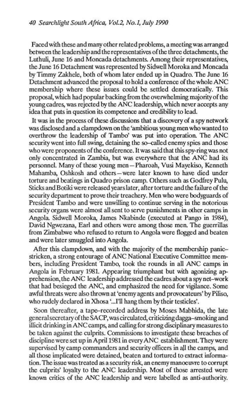 Article from Searchlight South Africa July 1990 edition on the 1984 mutiny in Umkhonto we Sizwe continued