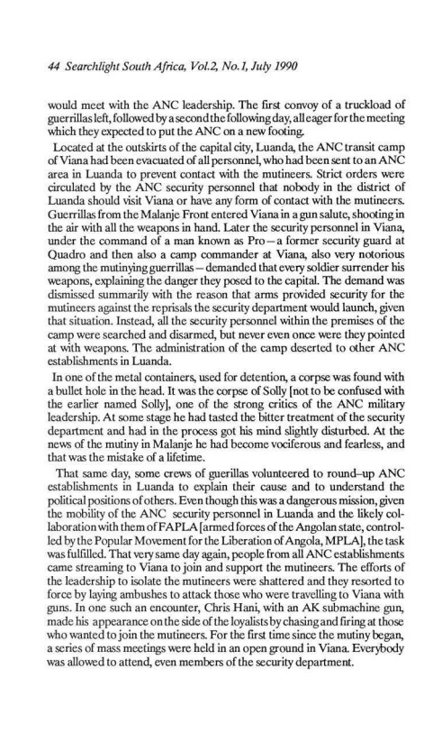 Article from Searchlight South Africa July 1990 edition on the 1984 mutiny in Umkhonto we Sizwe continued