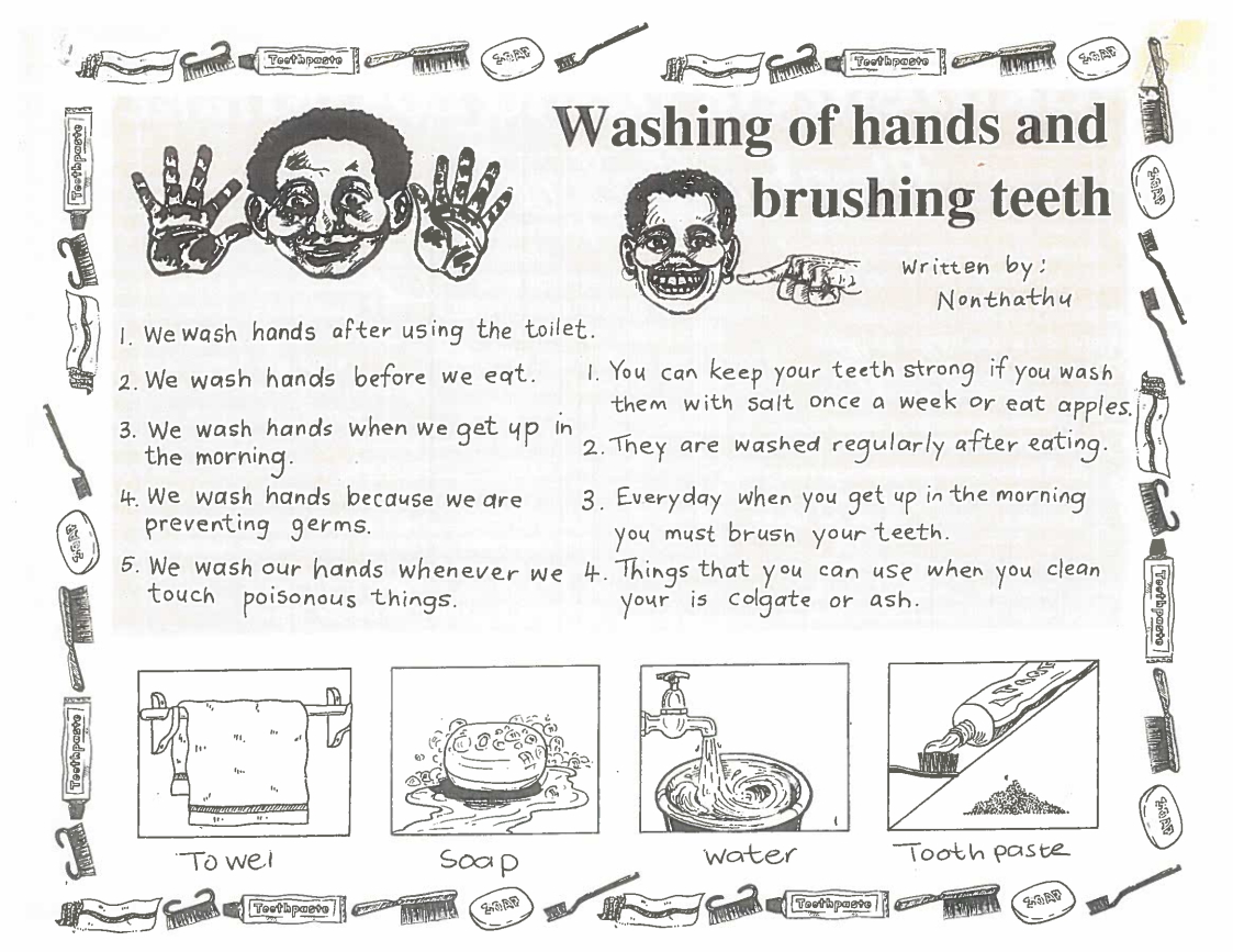 Article on washing hands and brushing teeth from Voice of the Children newsletter, January 1993.